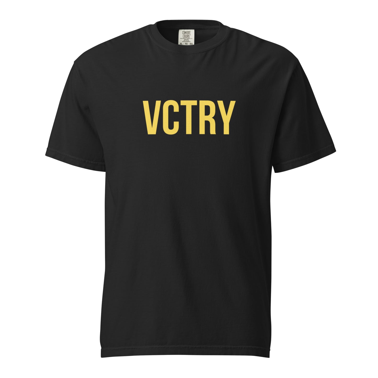 Black t-shirt with 'VCTRY' printed in yellow
